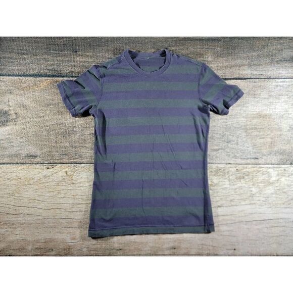 Luluemon Stretch Purple Grey Striped Workout Short Sleeve Shirt - Picture 1 of 5